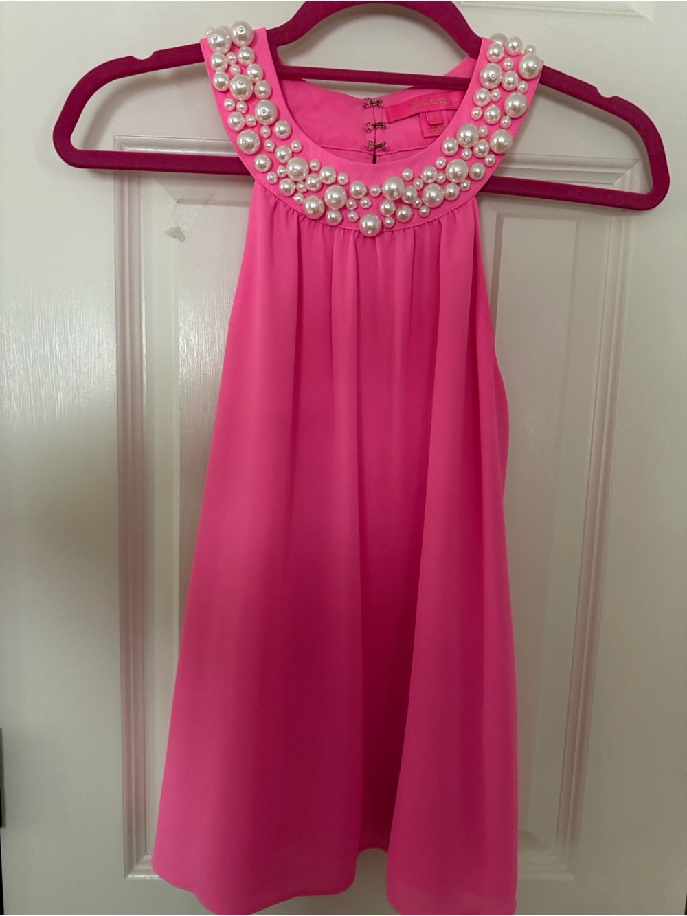 Embellished Pearl Collar Pink Halter Dress